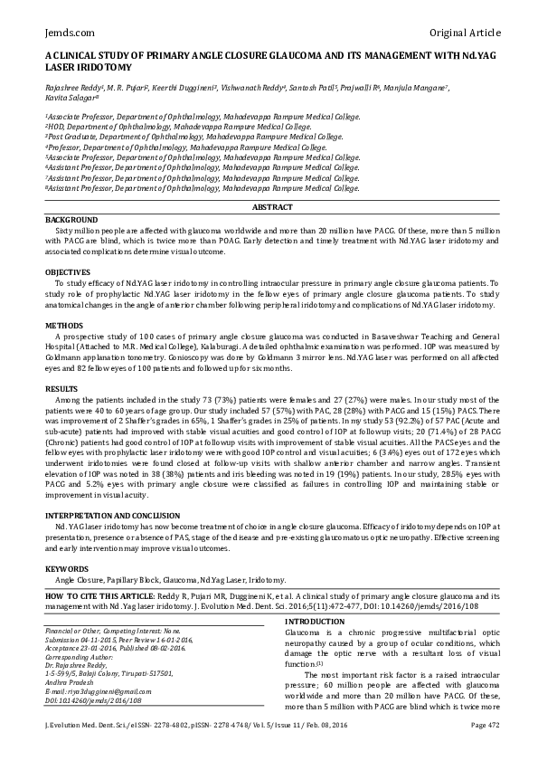 (PDF) A CLINICAL STUDY OF PRIMARY ANGLE CLOSURE GLAUCOMA AND ITS ...