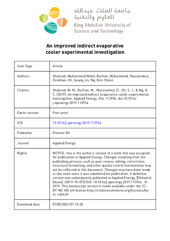 (PDF) An improved indirect evaporative cooler experimental investigation