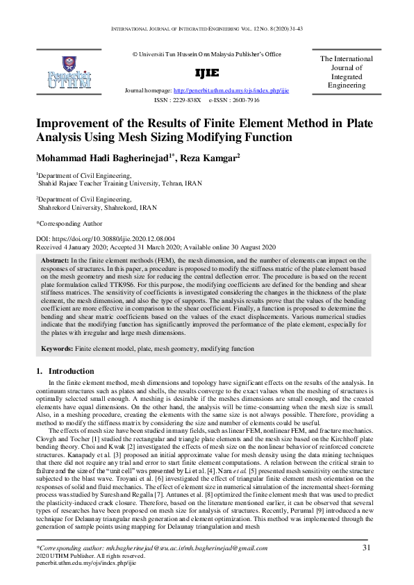 (PDF) Improvement of the Results of Finite Element Method in Plate ...