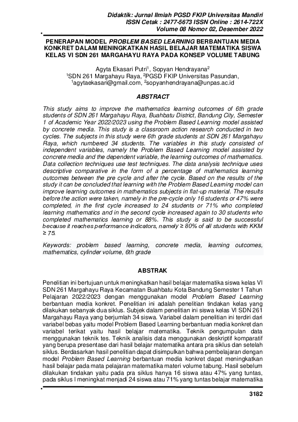 (PDF) Penerapan Model Problem Based Learning Berbantuan Media Konkret ...