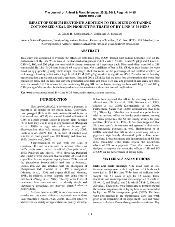 (PDF) Impact of Sodium Bentonite Addition to the Diets Containing ...