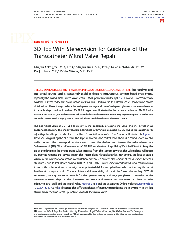 (PDF) 3D TEE With Stereovision for Guidance of the Transcatheter Mitral ...