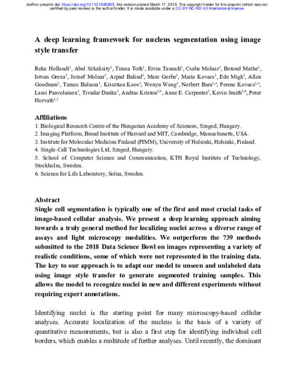 (PDF) A deep learning framework for nucleus segmentation using image ...