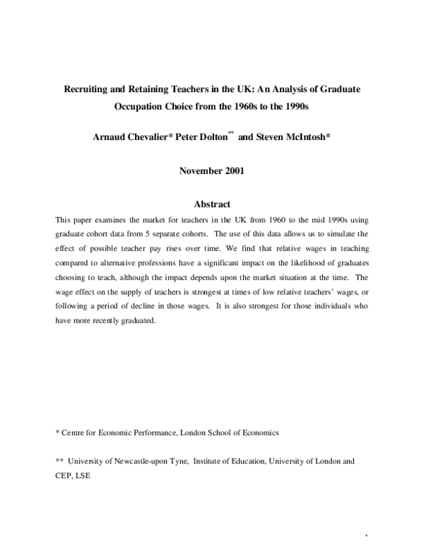 (PDF) Recruiting and Retaining Teachers in the UK: An Analysis of ...