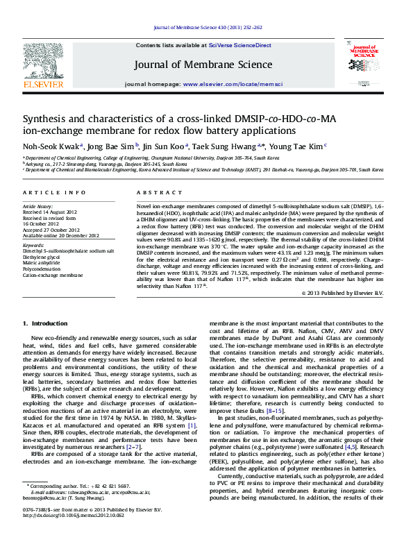 (PDF) Synthesis and characteristics of a cross-linked DMSIP-co-HDO-co ...