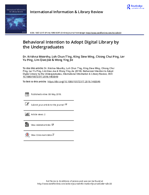 (PDF) Behavioral Intention to Adopt Digital Library by the Undergraduates