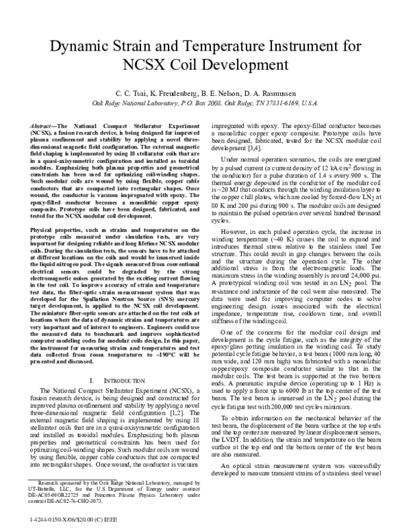 (PDF) Dynamic Strain and Temperature Instrument for NCSX Coil Development
