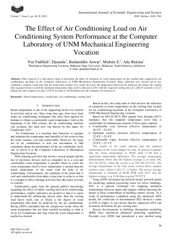 (PDF) The Effect of Air Conditioning Load on Air Conditioning System ...