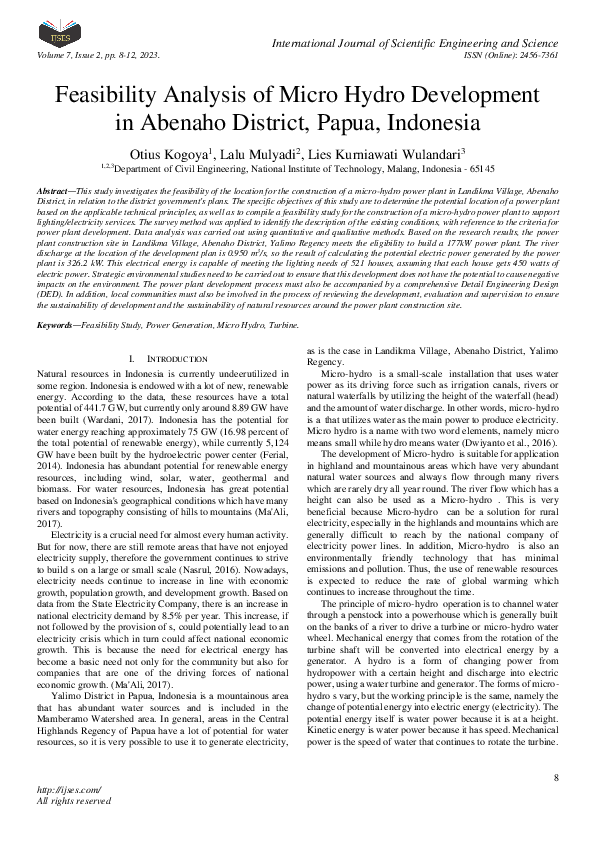 (PDF) Feasibility Analysis of Micro Hydro Development in Abenaho ...