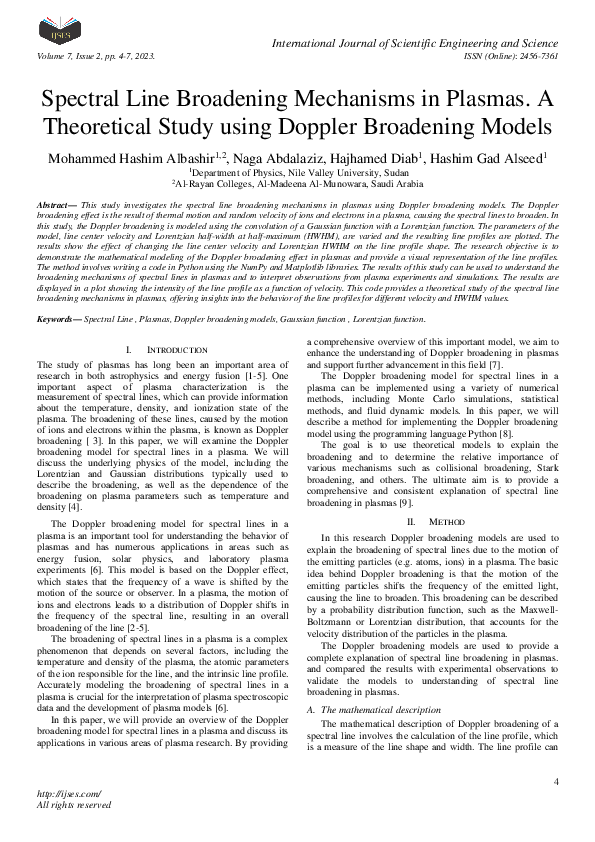 (PDF) Spectral Line Broadening Mechanisms in Plasmas. A Theoretical ...