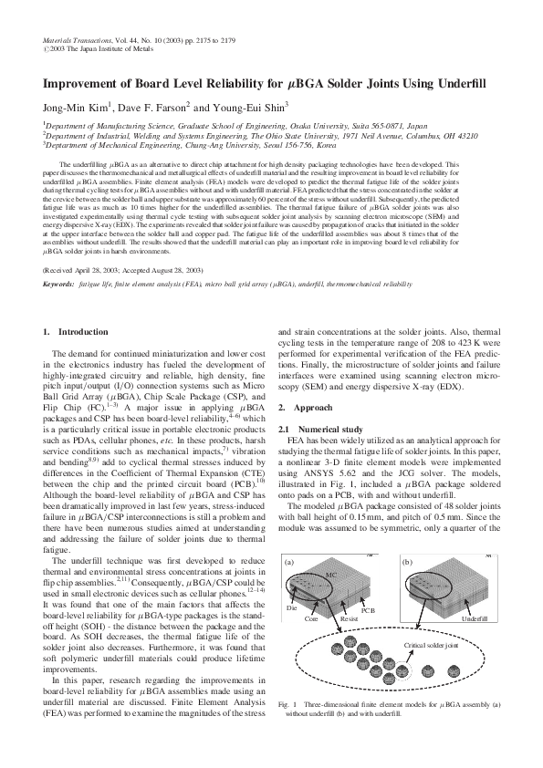 (PDF) Improvement of Board Level Reliability for μBGA Solder Joints