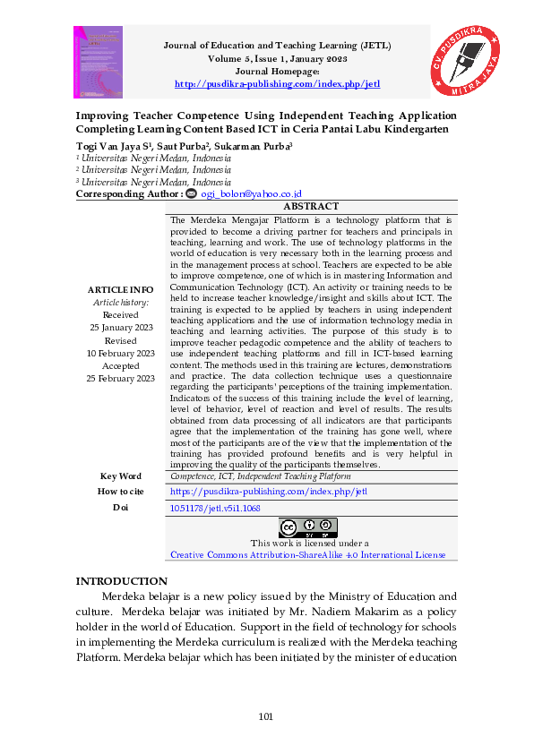 (PDF) Improving Teacher Competence Using Independent Teaching ...