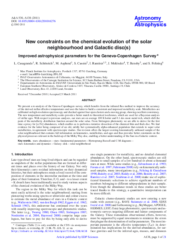 (PDF) New constraints on the chemical evolution of the solar ...