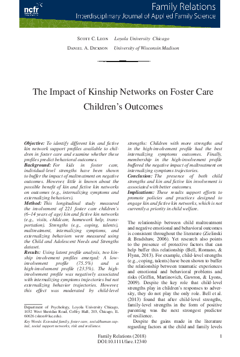 (PDF) The Impact of Kinship Networks on Foster Care Children's Outcomes