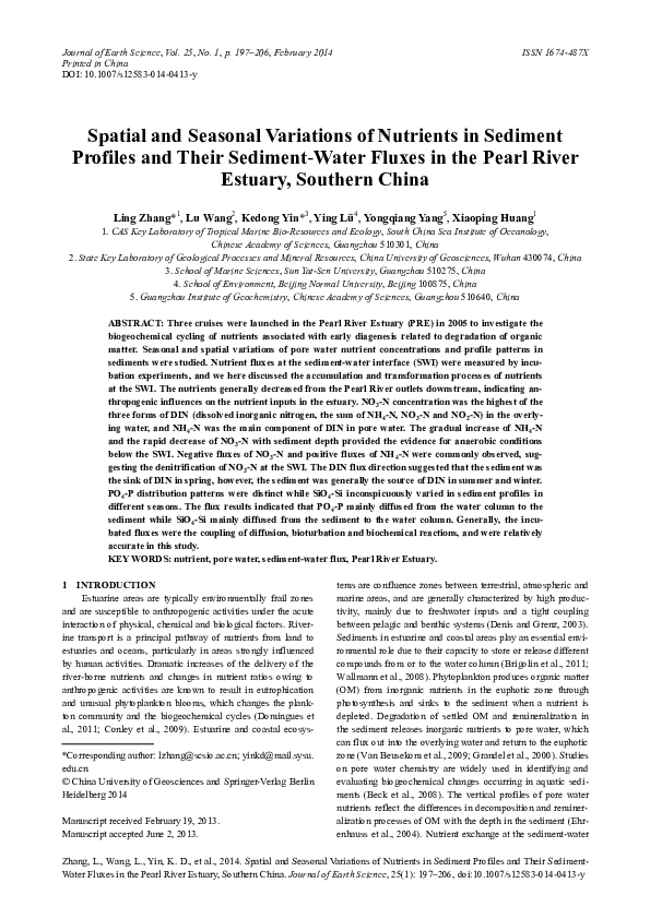 (PDF) Spatial and seasonal variations of nutrients in sediment profiles ...
