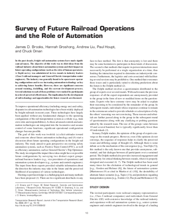 (PDF) Survey of Future Railroad Operations and the Role of Automation
