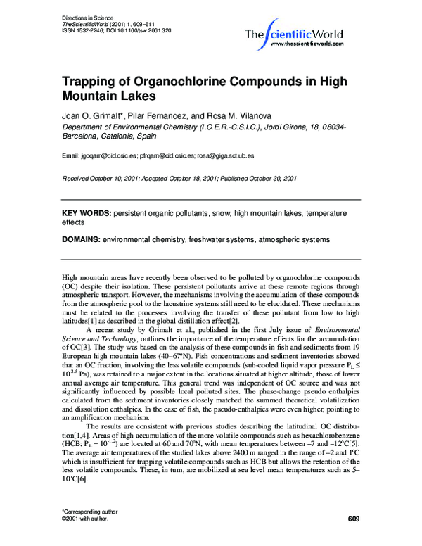 (PDF) Trapping of organochlorine compounds in high mountain lakes