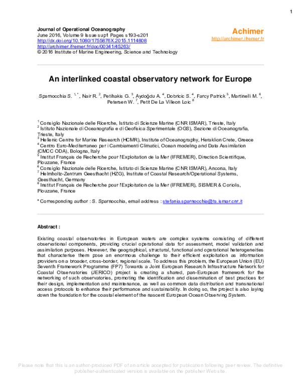 (PDF) An interlinked coastal observatory network for Europe