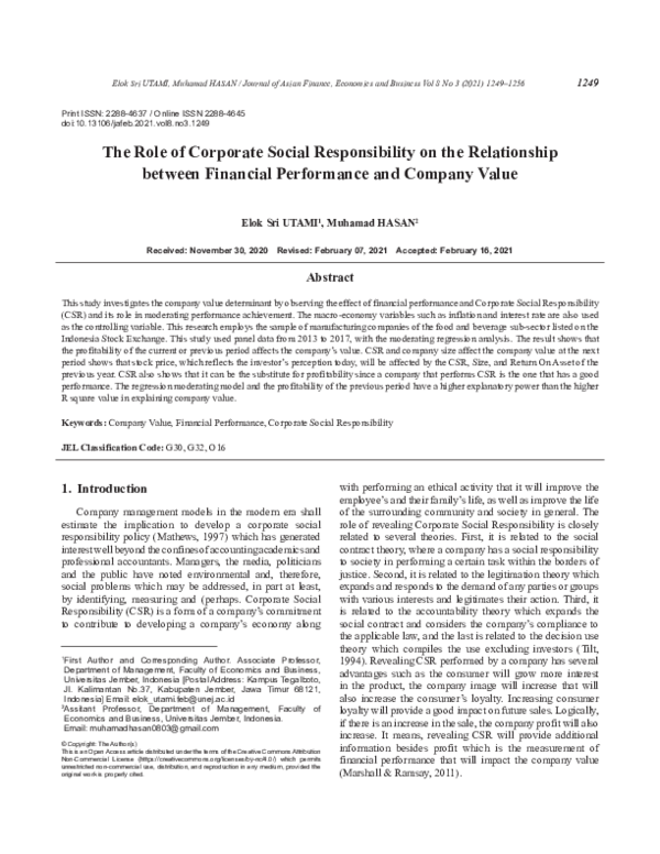 (PDF) The Role of Corporate Social Responsibility on the Relationship ...