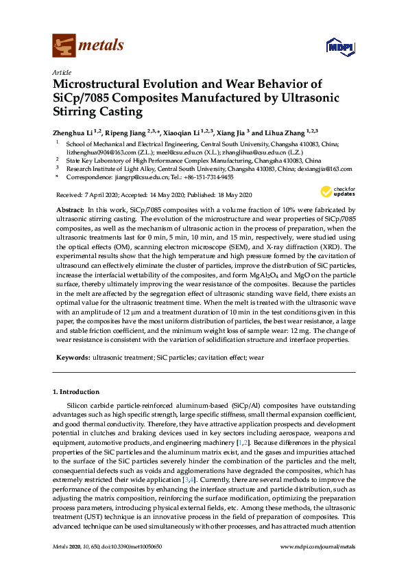 (PDF) Microstructural Evolution and Wear Behavior of SiCp/7085 ...