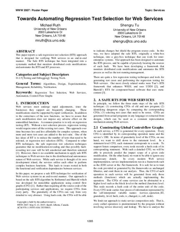 (PDF) Towards Automatic Regression Test Selection for Web Services ...