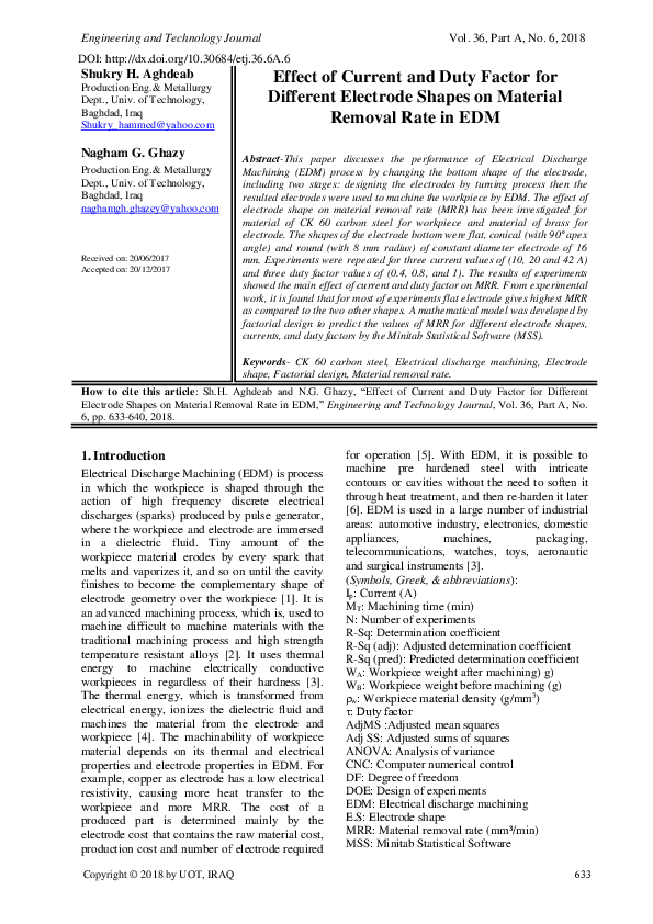 (PDF) Effect of Current and Duty Factor for Different Electrode Shapes ...
