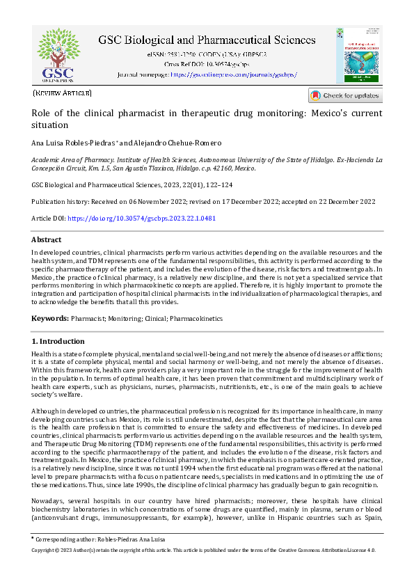 (PDF) Role of the clinical pharmacist in therapeutic drug monitoring ...