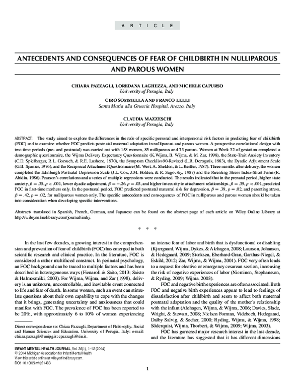 (PDF) Antecedents and Consequences of Fear of Childbirth in Nulliparous ...