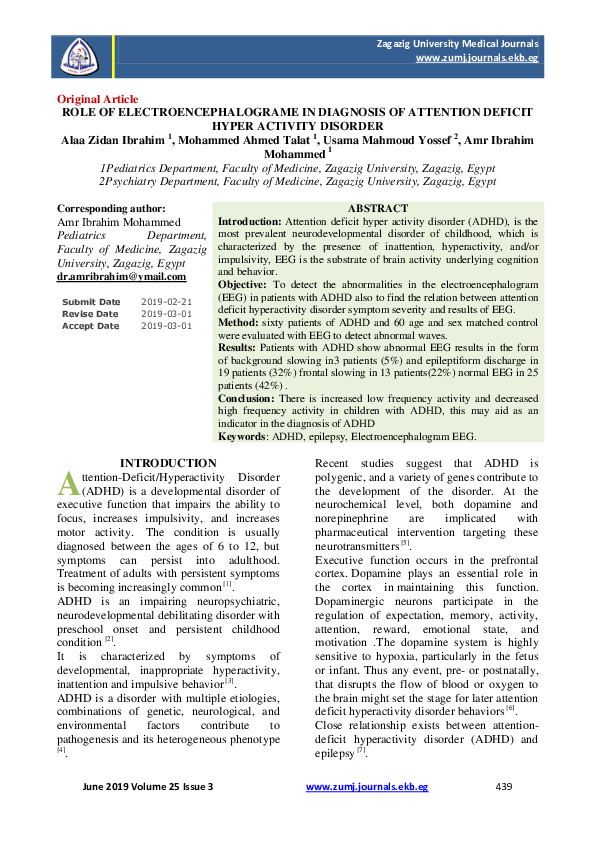 (PDF) Role of Electroencephalogram in Diagnosis of Attention Deficit ...