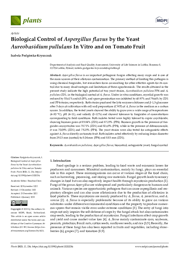 (PDF) Biological Control of Aspergillus flavus by the Yeast ...
