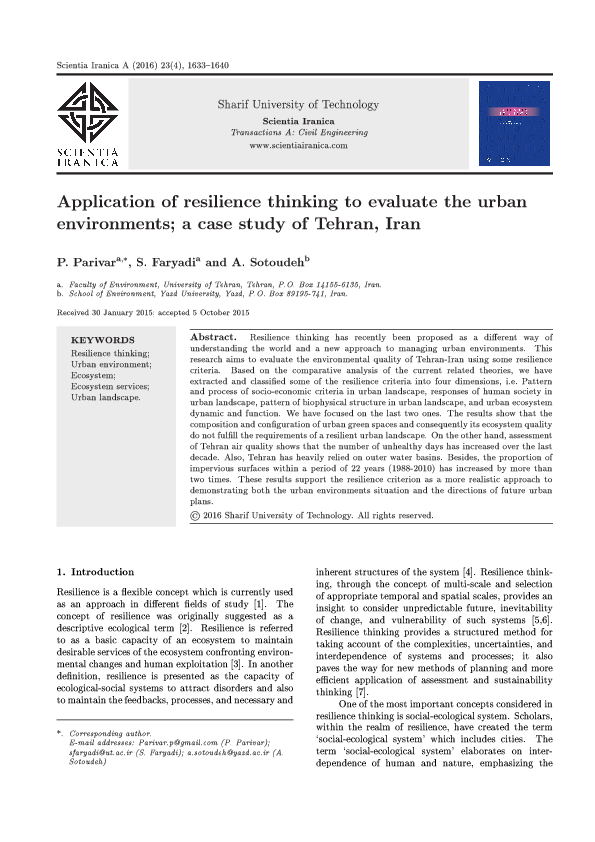 (PDF) Application of Resilience Thinking to Evaluate the Urban ...