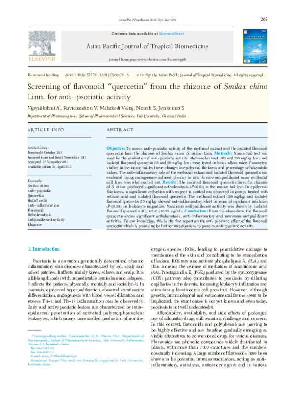 (PDF) Screening of flavonoid “quercetin” from the rhizome of Smilax ...