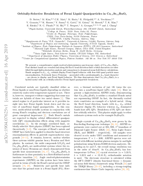 (PDF) Orbitally selective breakdown of Fermi liquid quasiparticles in ...