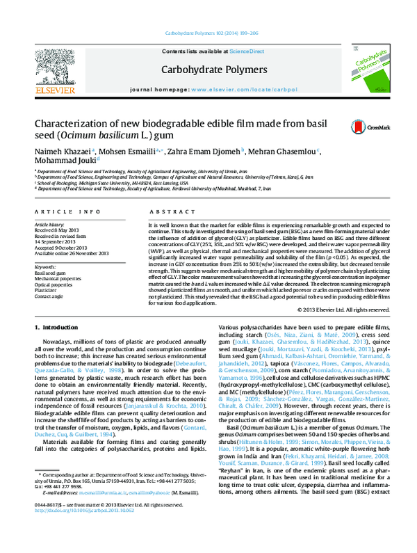 (PDF) Characterization of new biodegradable edible film made from basil ...
