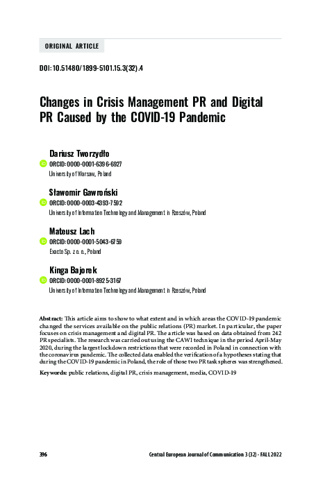 (PDF) Changes in Crisis Management PR and Digital PR Caused by the ...