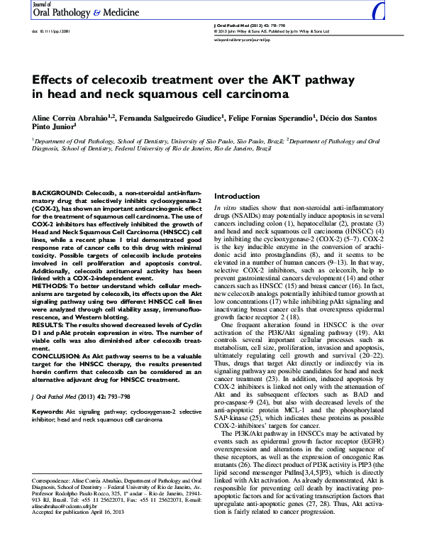 (PDF) Effects of celecoxib treatment over the AKT pathway in head and ...