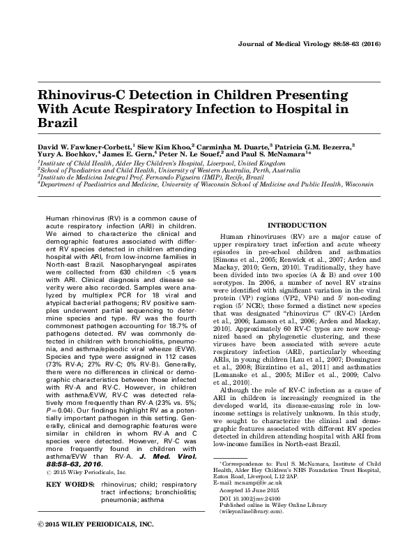 (PDF) Rhinovirus-C detection in children presenting with acute ...