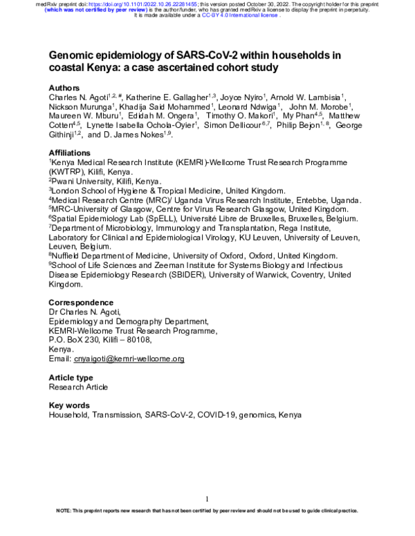 (PDF) Genomic epidemiology of SARS-CoV-2 within households in coastal ...