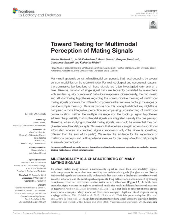 (PDF) Toward Testing for Multimodal Perception of Mating Signals