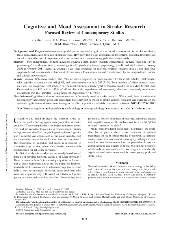 (PDF) Cognitive and Mood Assessment in Stroke Research