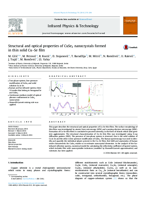 (PDF) Structural and optical properties of CuSe2 nanocrystals formed in ...