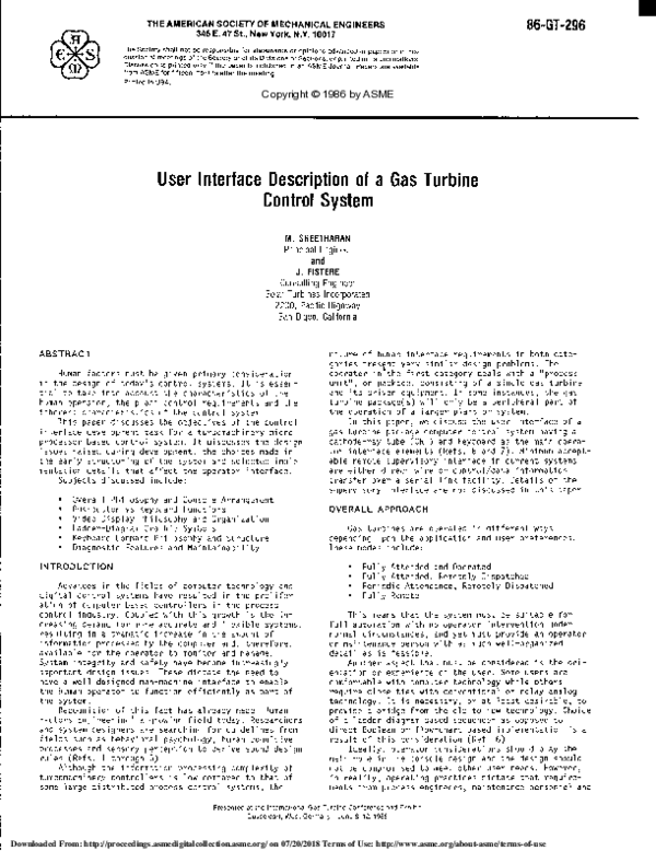 (PDF) User Interface Description of a Gas Turbine Control System