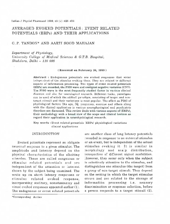 (PDF) Averaged evoked potentials: event related potentials (ERPs) and ...