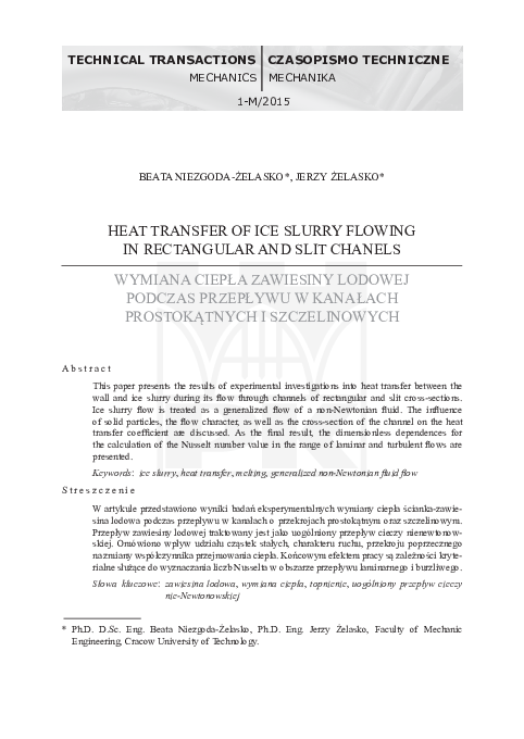 (PDF) Heat transfer of ice slurry flowing in rectangular and slit chanels