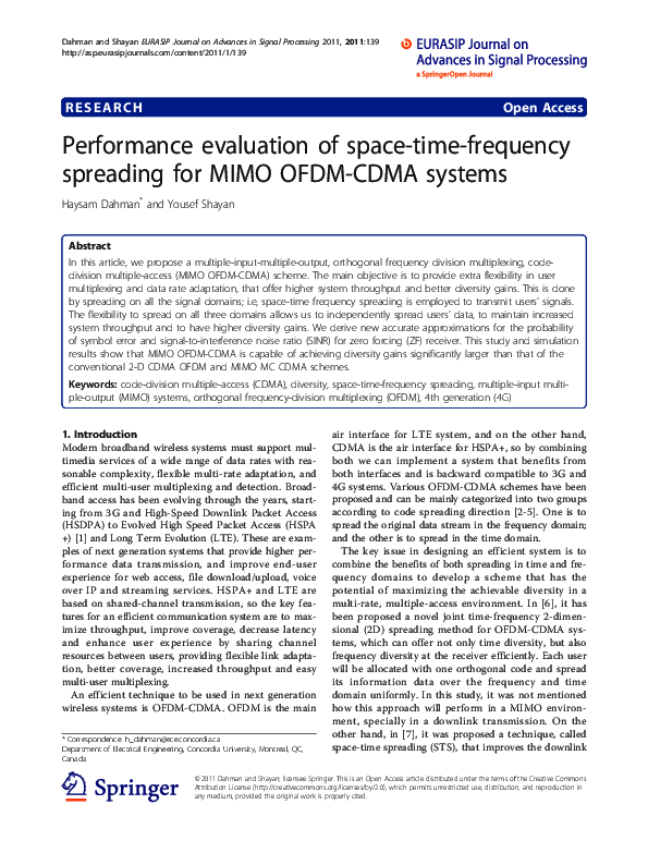 (PDF) Performance evaluation of space-time-frequency spreading for MIMO ...