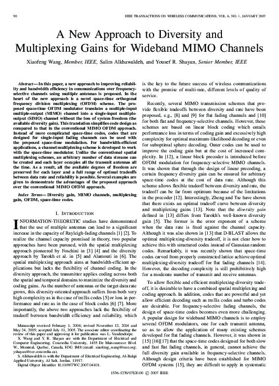 (PDF) A new approach to diversity and multiplexing gains for wideband ...