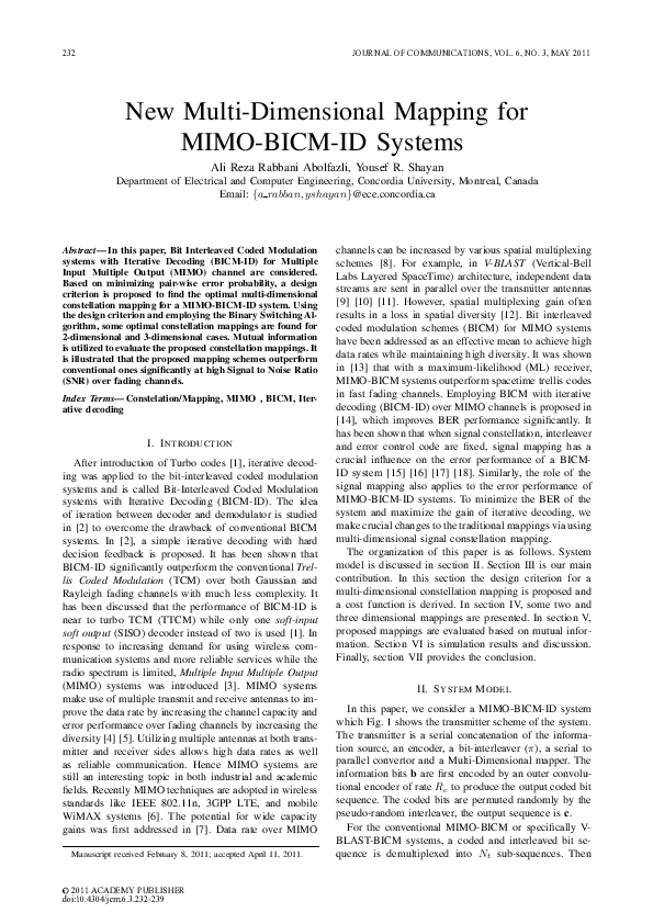 (PDF) New Multi-Dimensional Mapping for MIMO-BICM-ID Systems | Yousef R ...