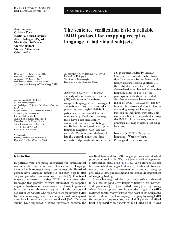 (PDF) The sentence verification task: a reliable fMRI protocol for ...