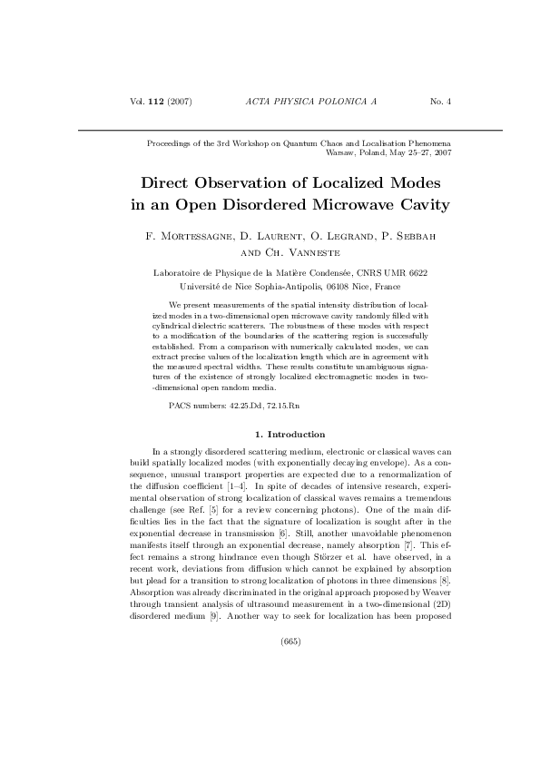 (PDF) Direct Observation of Localized Modes in an Open Disordered ...