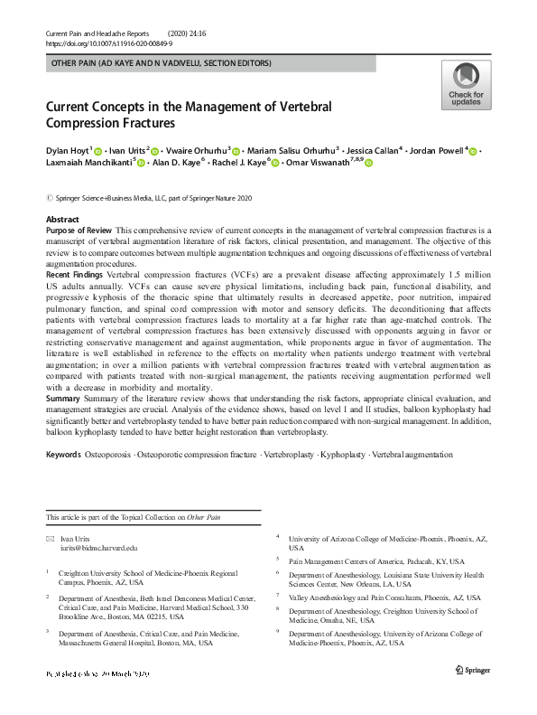 (PDF) Current Concepts in the Management of Vertebral Compression Fractures